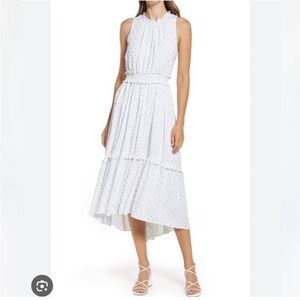 Lilly Pulitzer Resort White with metallic gold dots Clip Chaya Tiered Midi Dress